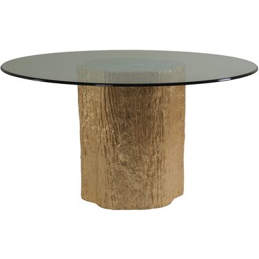Signature Designs Trunk Segment Round Dining Table with Glass Top In Gold