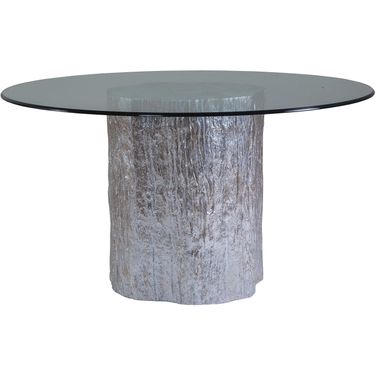 Signature Designs Trunk Segment Round Dining Table with Glass Top In Silver Leaf