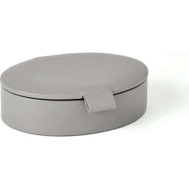 Signature Oval Leather Small Box In Marble Grey