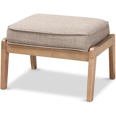 Sigrid Mid-Century Modern Light Grey Fabric Upholstered Antique Oak Finished Wood Ottoman