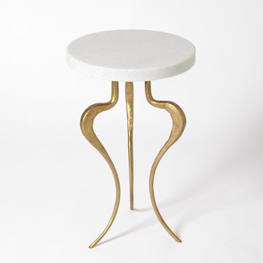 Silhouette Accent Table In Antique Gold With White Honed Marble Top