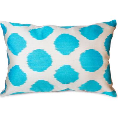 Silk Velvet Ikat 15" x 24" Pillow In Ivory and Aqua