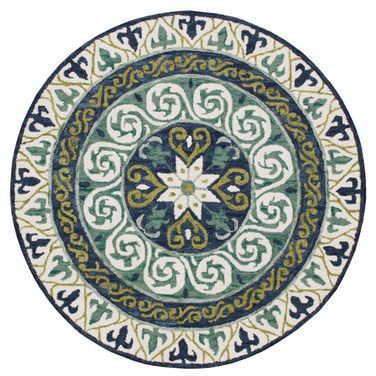 Silra Medallion Hand-Hooked Wool Area Rug In Blue and Green