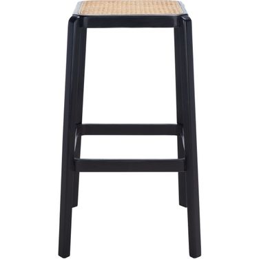 Silus Backless Cane Bar Stool in Black and Natural
