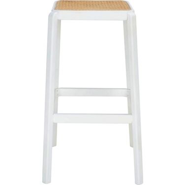 Silus Backless Cane Bar Stool in White and Natural