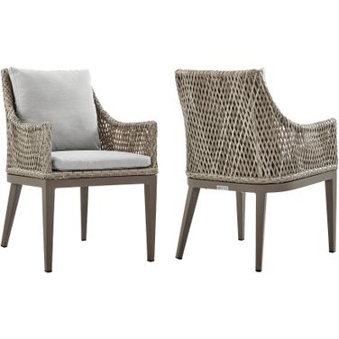Silvana Outdoor Wicker and Aluminum Gray Dining Chair Set of 2 with Beige Cushions