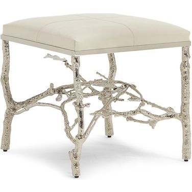 Silver Twig Ottoman In Silver and White