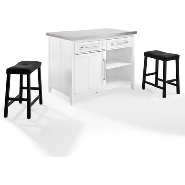 Silvia Stainless Steel Top Island W/Uph Saddle Stools In White and Black