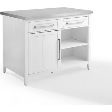 Silvia Stainless Steel Top Kitchen Island In White