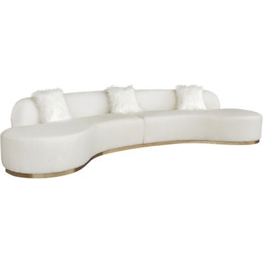 Simona Collection Curved Sofa with 3 Pillows In Ivory and Gold