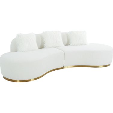 Simona Collection Curved Sofa with 3 Pillows In Ivory and Gold