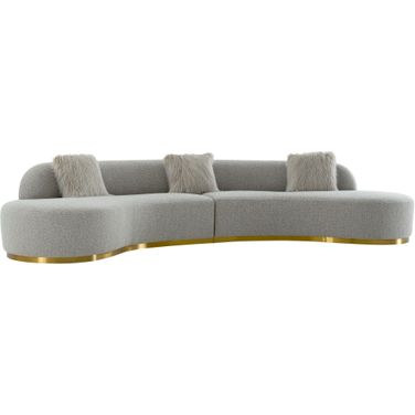 Simona Upholstered Sofa with 3 Pillows In Grey and Gold