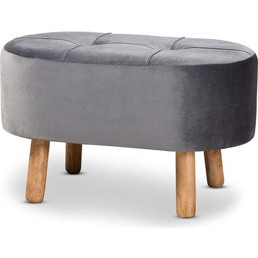 Simone Mid-Century Modern Grey Velvet Fabric Upholstered Wood Ottoman