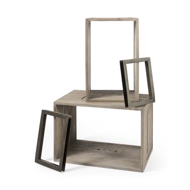 Simul Wood Modular Shelving Unit Set of 2 In Light Brown
