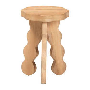 Sino Acacia Wood Multipurpose Sculptural Accent Stool with Wavy Tripod Base In Natural Brown