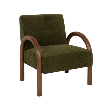 Skagen Velvet Accent Chair with Arched Wood Arms In Green