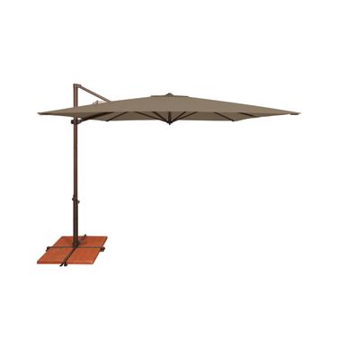 Skye 8.6' Square Umbrella with Cross Bar Stand In Taupe and Bronze