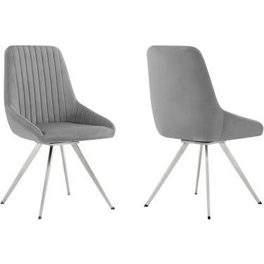 Skye Swivel Gray Velvet and Brushed Stainless Steel Dining Room Chair Set of 2