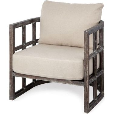 Skylar I Cream Fabric Covered Cushioned Demi-Lune Wooden Frame Accent Chair