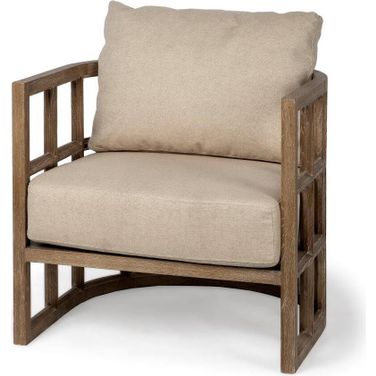 Skylar Ii Tan Fabric Covered Cushioned Demi-Lune Wooden Frame Accent Chair