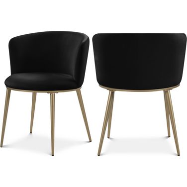 Skylar Velvet Dining Chair Set of 2 In Black/Brushed Gold