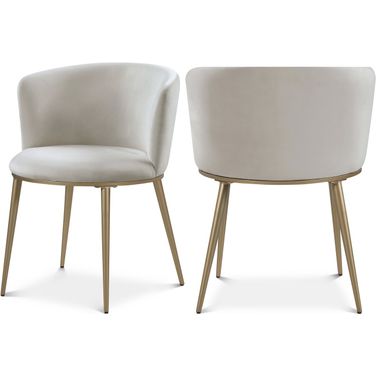 Skylar Velvet Dining Chair Set of 2 In Cream/Brushed Gold
