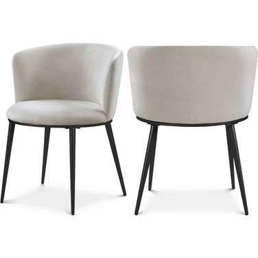 Skylar Velvet Dining Chair Set of 2 In Cream/Matte Black
