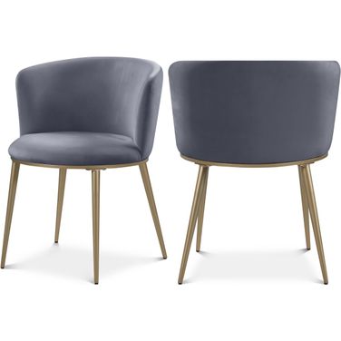Skylar Velvet Dining Chair Set of 2 In Grey/Brushed Gold
