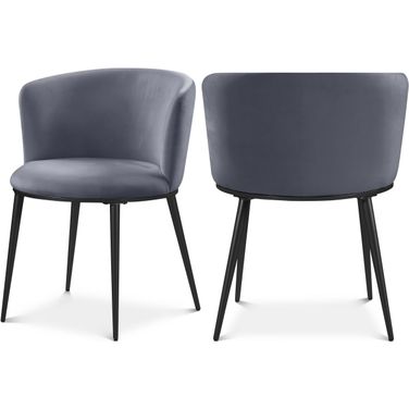 Skylar Velvet Dining Chair Set of 2 In Grey/Matte Black