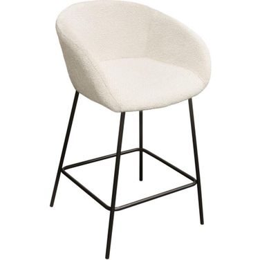 Skyler Counter Height Chairs Set of 2 In Ivory Boucle Fabric With Black Metal Frame