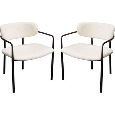 Skyler Dining Chairs Set of 2 In Ivory Boucle Fabric With Black Metal Frame