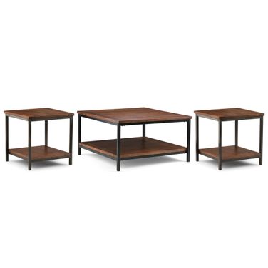 Skyler Solid Mango 34 Inch Coffee Table with 22 Inch End Tables Set of 3 In Dark Cognac Brown