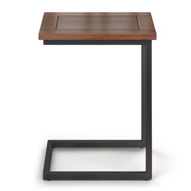 Skyler Solid Mango and Metal Wide C Side Table In Dark Cognac Brown