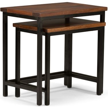 Skyler Solid Mango Wood 2-Piece Nesting Side Table In Dark Cognac Brown