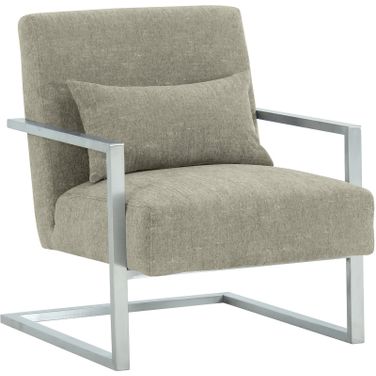 Skyline Modern Accent Chair In Gray Linen and Steel Legs