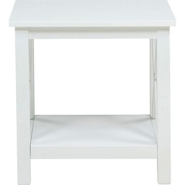 Skyview Square Pine Wood Side End Table with Shelf In White