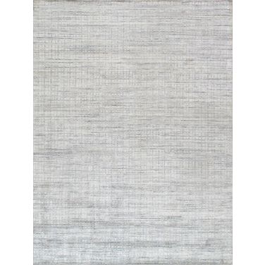 Slate Collection Hand-Loomed Bsilk and Wool Area Rug- 6' x 9' In Ivory and Blue