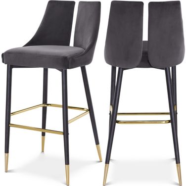 Sleek Velvet Stool Set of 2 In Grey