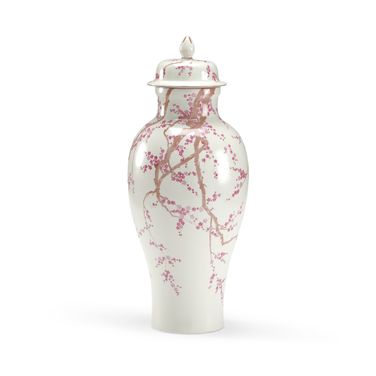 Slender Temple Jar In Cream and Pink