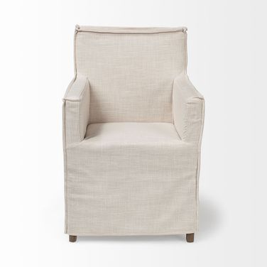 Slipcovered Upholstered Fabric Dining Arm Chair In Brown and Cream