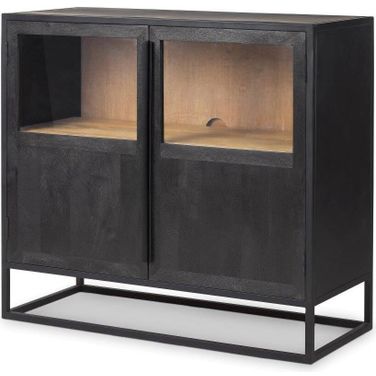 Sloan Dark Wood With Black Metal Frame Accent Cabinet