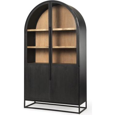 Sloan Dark Wood With Black Metal Frame Arch Cabinet