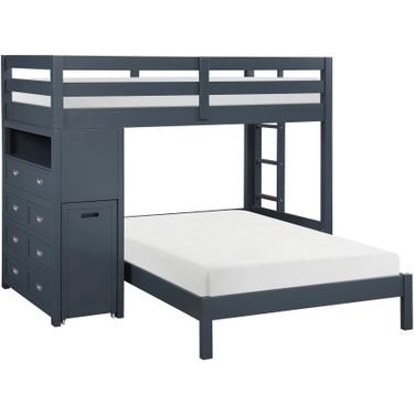 Sloane Twin over Full Loft Bunk Bed with Chest and Hidden Desk In Blue