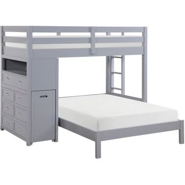 Sloane Twin over Full Loft Bunk Bed with Chest and Hidden Desk In Gray