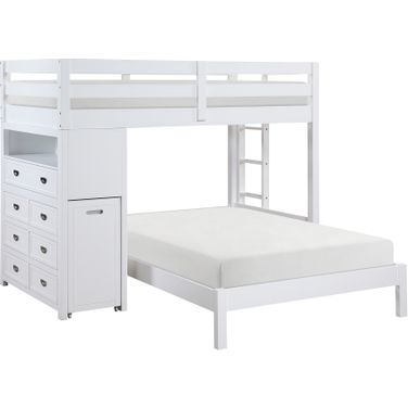 Sloane Twin over Full Loft Bunk Bed with Chest and Hidden Desk In White