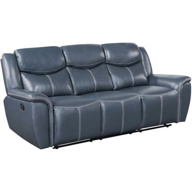 Sloane Upholstered Motion Reclining Sofa with Drop Down Table Blue