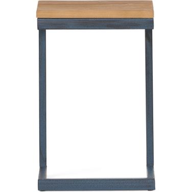 Small C-Shaped End Table with Iron Base and Fir Wood Top In Black