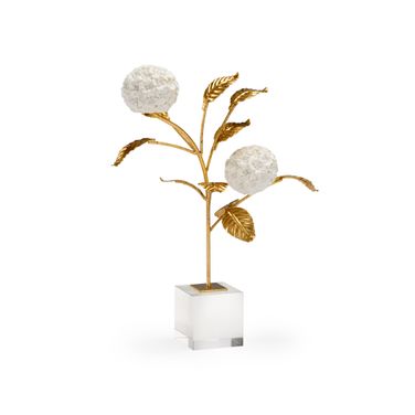 Small Hydrangea On Stand In Cream and Gold