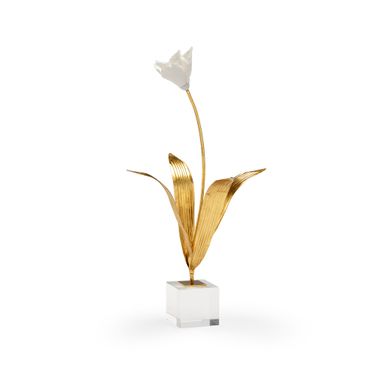 Small Tulip On Stand In Cream and Gold