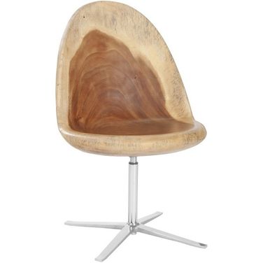 Smoothed Swivel Chair with Chamcha Wood and Stainless Steel Base In Natural and Silver